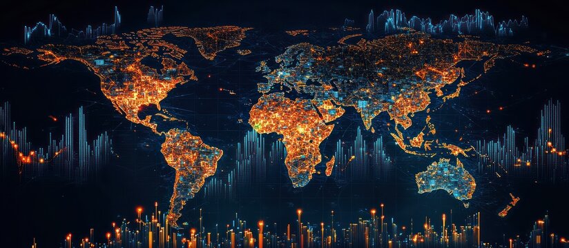 Vivid visualization of economic growth trends on a world map.