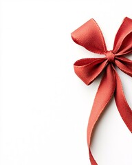 Red satin bow on white background