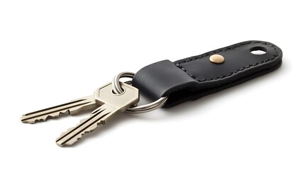Obraz premium A set of keys attached to a black leather keychain.