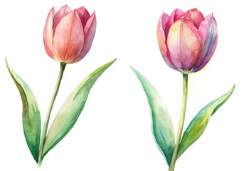 Fototapeta premium Watercolor tulips, vibrant colors, floral illustration, botanical art, nature-inspired design, elegant decor.