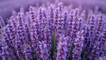 Vibrant Lavender Field Closeup Purple Flowers