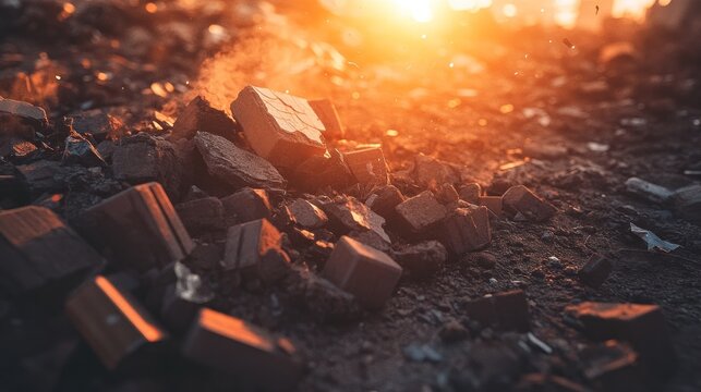 Sunset over Rubble: A Post-Apocalyptic Scene