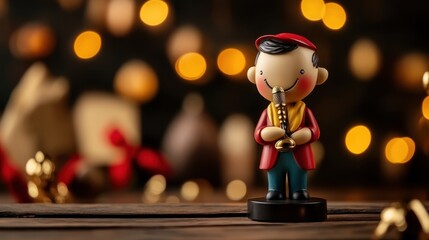 Festive figurine of child playing saxophone amidst bokeh christmas lights Grammy Awards Day