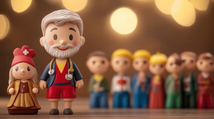 Cartoon figures depicting medical professionals and diverse individuals in soft lighting National Pediatrician Day