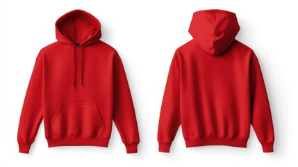 Vibrant red hoodie design with front and back views for fashion presentation and casual wear concept
