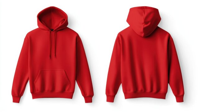 Vibrant red hoodie design with front and back views for fashion presentation and casual wear concept