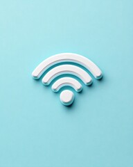 Fototapeta premium White Wi-Fi Symbol on Light Blue Background