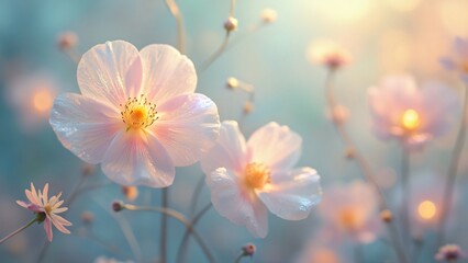 Dreamy Pastel Pink Flowers in Soft Sunlight