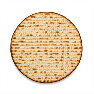 closeup of a single square crisp brown matzah cracker isolated on white background