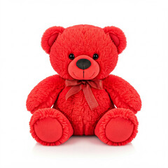 Obraz premium red plush teddy bear toy sitting on white background isolated love valentine's day gift cute