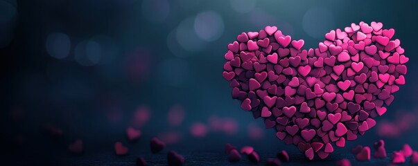 A pink heart composed of small hearts on a dark background with copy space, a Valentine's Day concept Generative AI