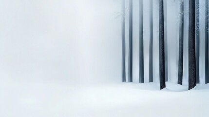 Obraz premium A tall group of trees in a snowy forest stands under a misty sky, with a few trees visible in the foreground
