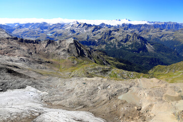 View of Mount Grossvenediger and Mount Kleinvenediger from Mount Kitzsteinhorn. Austrian Alps, Europe.