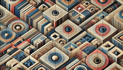 Geometric patterns resembling optical illusions with alternating vivid and muted colors designed using generative AI for unique banners.
