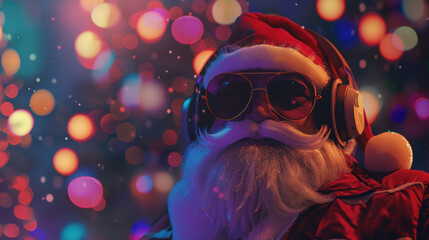 santa clause wearing headphones and sunglasses