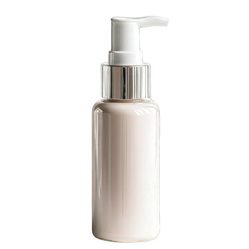 Pearl white face primer bottle with glossy pump isolated on the transparent background
