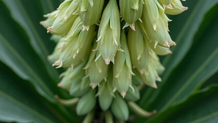 Obraz premium Closeup of Light Green Flower Buds on Lush Green Foliage