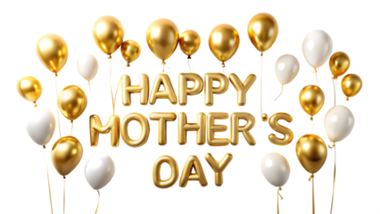 Happy Mother Day gold glitter text isolated on white background as transparent. PNG.AI GENERATED