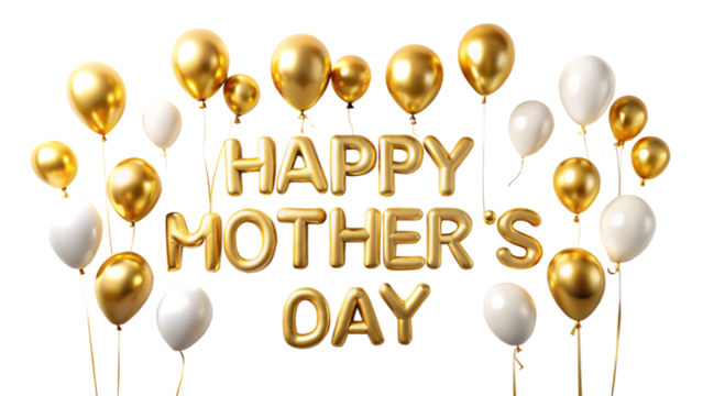 Happy Mother Day gold glitter text isolated on white background as transparent. PNG.AI GENERATED