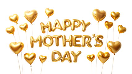 Happy Mother Day gold glitter text isolated on white background as transparent. PNG.AI GENERATED