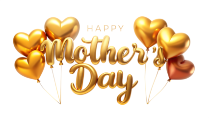 Happy Mother Day gold glitter text isolated on white background as transparent. PNG.AI GENERATED