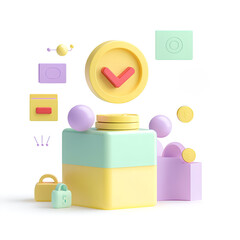 logistics online trading automation concept. Colorful geometric shapes and blocks in pastel shades on a white background.