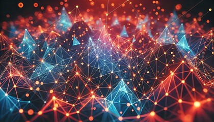 Fototapeta premium Futuristic polygonal grids with glowing points connecting in vibrant geometric structures designed using generative AI for banners.