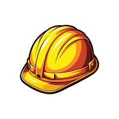 A bright yellow construction hard hat, viewed from a slightly angled perspective.