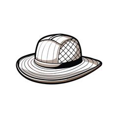 White fabric cricket hat with a wide brim and a mesh top.