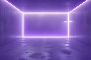 Empty room with cool, purple lighting representing tranquility, serenity, elegance, minimalism


