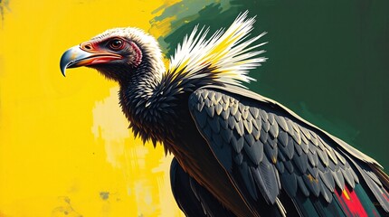 Fototapeta premium Bold acrylic painting of an Ethiopian vulture, strong hard light, direct harsh shadows, vibrant colors, textured brushstrokes, high contrast