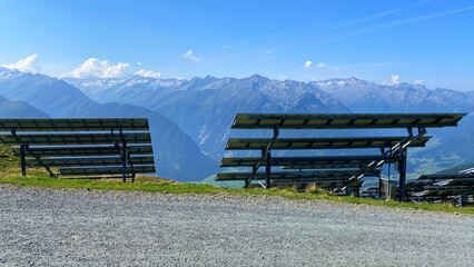 Solar panels on the Wildkogel mountain. Austrian Alps, Europe.