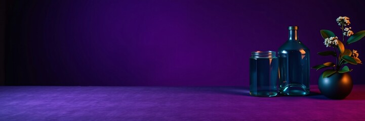 Fine art photography of a Vibrant purple studio table backdrop with warm, rich deep teal accents. A luxurious, vibrant setting.