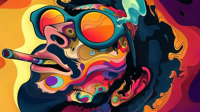 Visual journey: a kaleidoscope of psychedelic colors in groovy patterns, essence of retro hippie vibes, abstract movement in a vibrant, entrancing video experience.