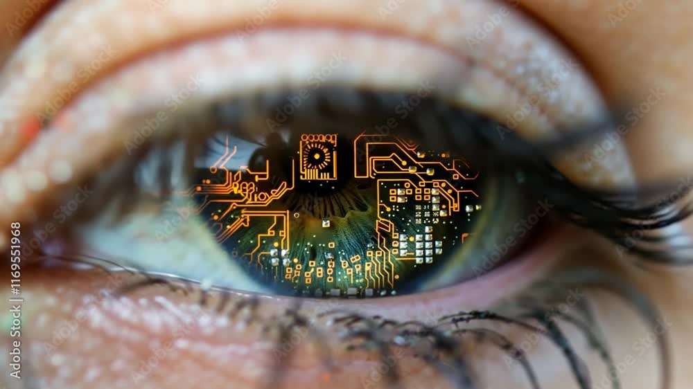Leinwandbilder a close-up view showcases the intricate details of an eye, revealing circuitry and artificial intell