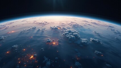Fototapeta premium Stunning Earth from Space, Night Lights and Cloudscape