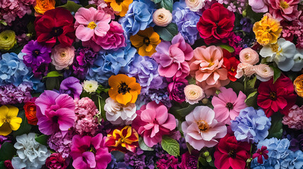 Fototapeta premium A beautiful floral flower plant wallpaper featuring colorful blossom and botanical pattern background, spring decoration, bringing a vintage yet modern touch to any garden inspired decor