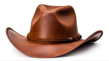 Isolated Cowboy Hat for Rodeo and Wild West Themed Designs. Brown Leather Hat with Clip Path Cut Out, Ideal for Bull Riding and Horsemen Concepts
