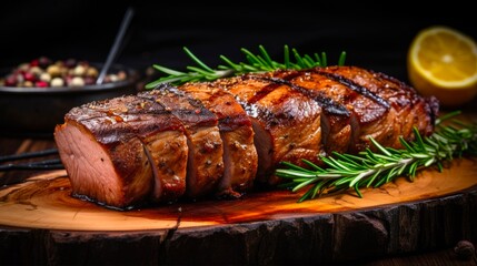 Juicy Grilled Pork Tenderloin for Delicious Dinner - Perfect Bar-b-q Brawn with Brown Background