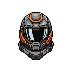 A futuristic helmet with a visor, designed with me (1) as a logo.