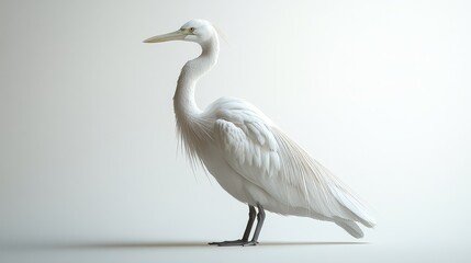 Obraz premium A white bird with a long neck stands on a white background