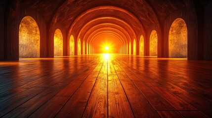 Sunlit Archway, Wooden Floor, Glowing Walls.