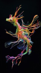 Elegant leafy sea dragon gliding gracefully in vibrant colors on a dark backdrop