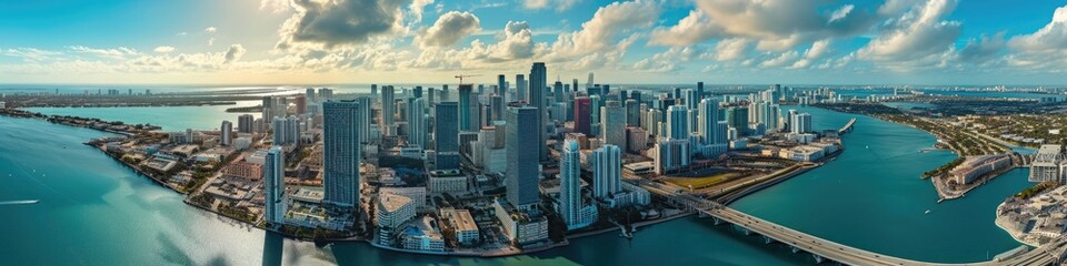 Fototapeta premium Metropolitan Miami: Aerial Panorama of a Vibrant Cityscape and Waterfront