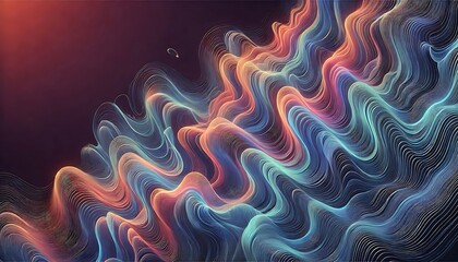 Obraz premium Abstract flowing silk-like textures in holographic gradients with glowing edges rippling gently across the surface, created using generative AI for banners.