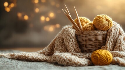 A cozy nook with yarn and needles.