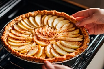 Freshly baked apple pie with a beautiful spiral design ready to be enjoyed