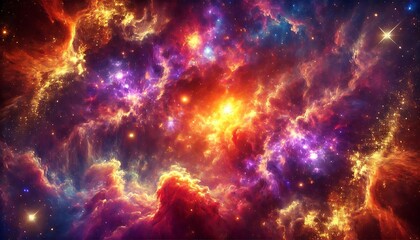 Obraz premium Vivid cosmic nebula clouds with glowing star clusters and swirling patterns of purple and orange hues generated using generative AI for banners.