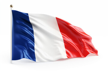 French Flag on White Background &ndash; High-Quality Image of the Iconic Blue, White, and Red Tricolor Flag, Perfect for National Celebrations, Patriotic Themes, Educational Projects, Graphic Design.