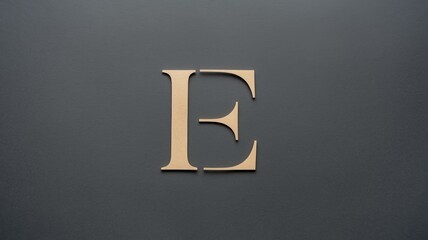 Elegant letter 'E' in wooden cutout on dark grey surface